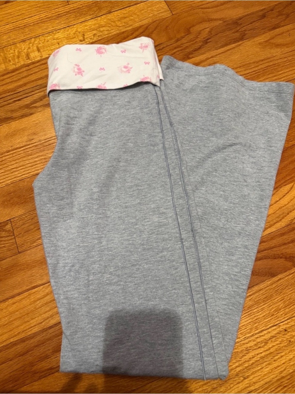 Love Shack Fancy X Pink gray fold-over leggings with pink floral print